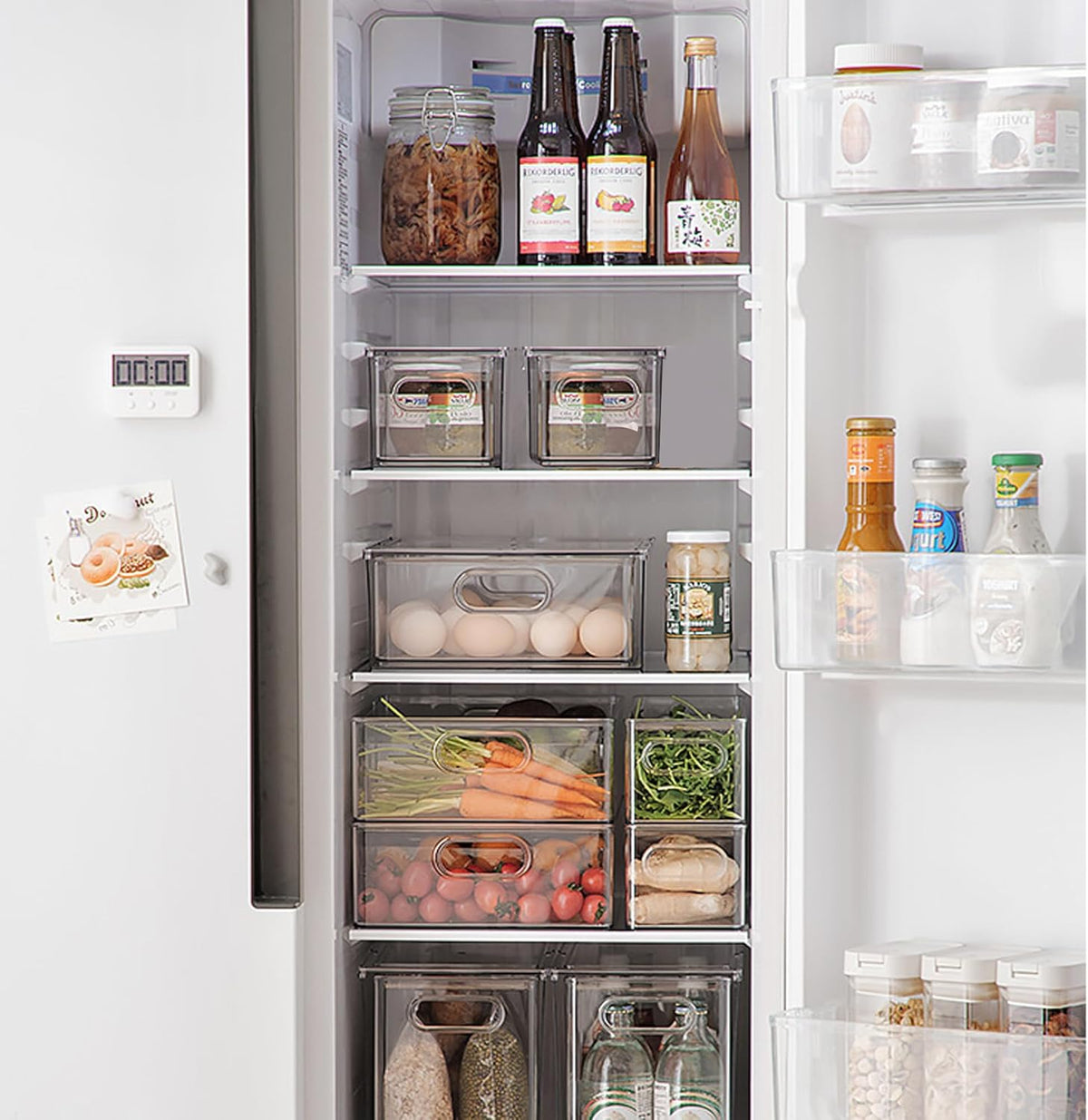 2 Pack Refrigerator Organizers and Storage, Stackable Clear Pull out Drawer Organizer Bins, BPA-Free Fridge Organizer and Storage for Fruit, Produce, Drink, Snack and Food Storage Containers