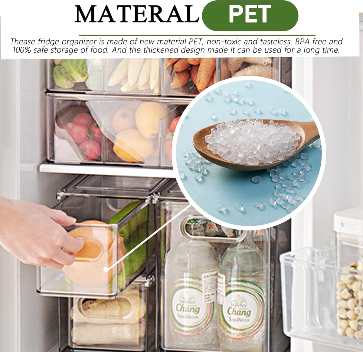 2 Pack Refrigerator Organizers and Storage, Stackable Clear Pull out Drawer Organizer Bins, BPA-Free Fridge Organizer and Storage for Fruit, Produce, Drink, Snack and Food Storage Containers