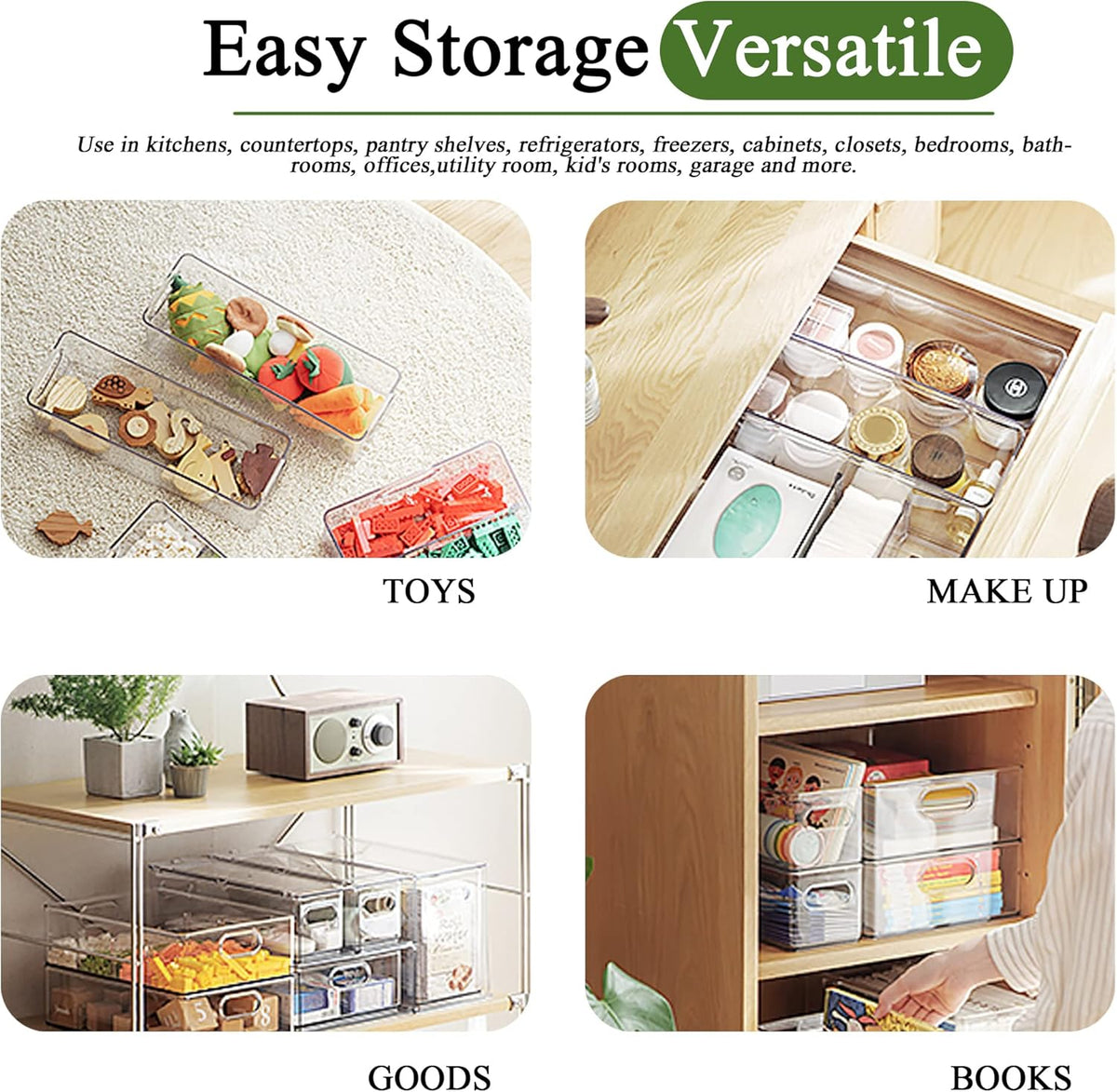 2 Pack Refrigerator Organizers and Storage, Stackable Clear Pull out Drawer Organizer Bins, BPA-Free Fridge Organizer and Storage for Fruit, Produce, Drink, Snack and Food Storage Containers
