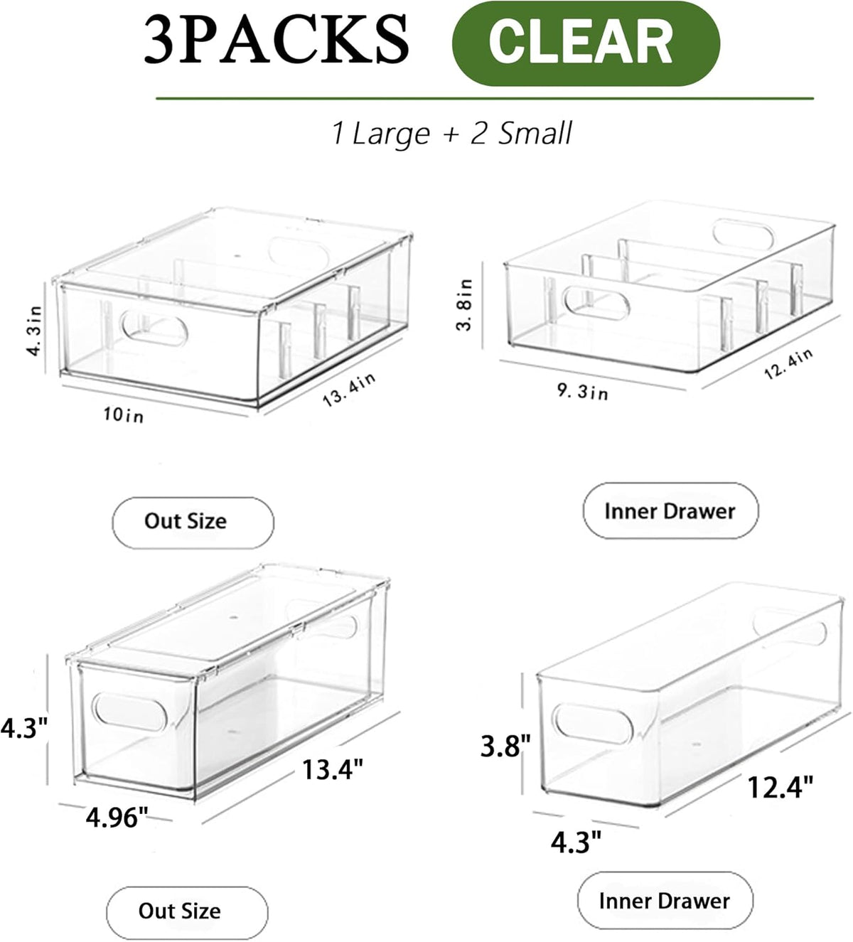 2 Pack Refrigerator Organizers and Storage, Stackable Clear Pull out Drawer Organizer Bins, BPA-Free Fridge Organizer and Storage for Fruit, Produce, Drink, Snack and Food Storage Containers