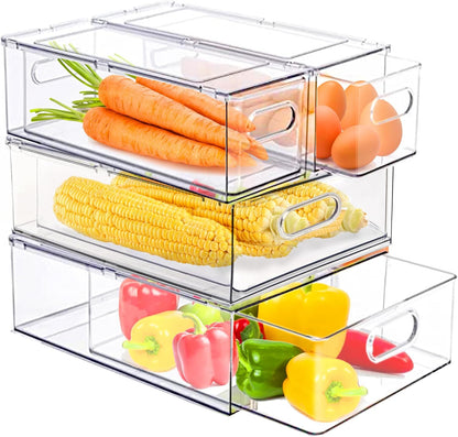 2 Pack Refrigerator Organizers and Storage, Stackable Clear Pull out Drawer Organizer Bins, BPA-Free Fridge Organizer and Storage for Fruit, Produce, Drink, Snack and Food Storage Containers
