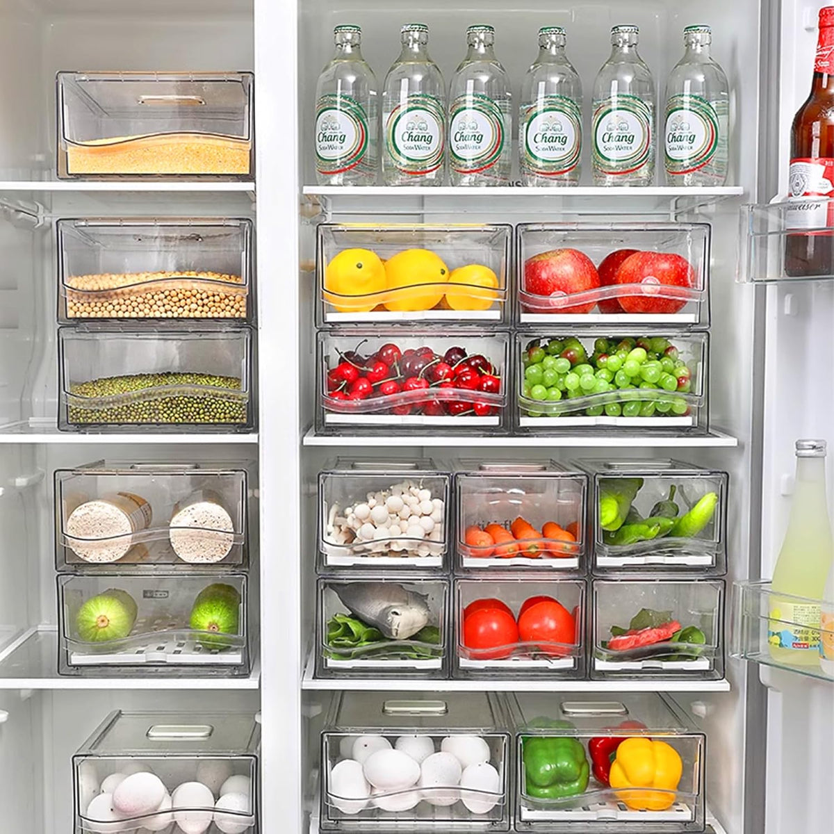 2 Pack Refrigerator Organizers and Storage, Stackable Clear Pull out Drawer Organizer Bins, BPA-Free Fridge Organizer and Storage for Fruit, Produce, Drink, Snack and Food Storage Containers