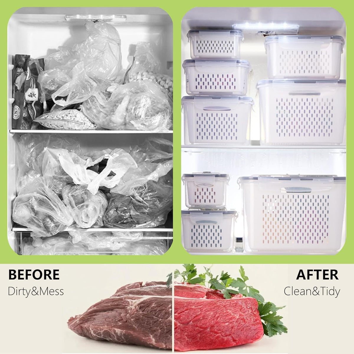 2 Pack Refrigerator Organizers and Storage, Stackable Clear Pull out Drawer Organizer Bins, BPA-Free Fridge Organizer and Storage for Fruit, Produce, Drink, Snack and Food Storage Containers