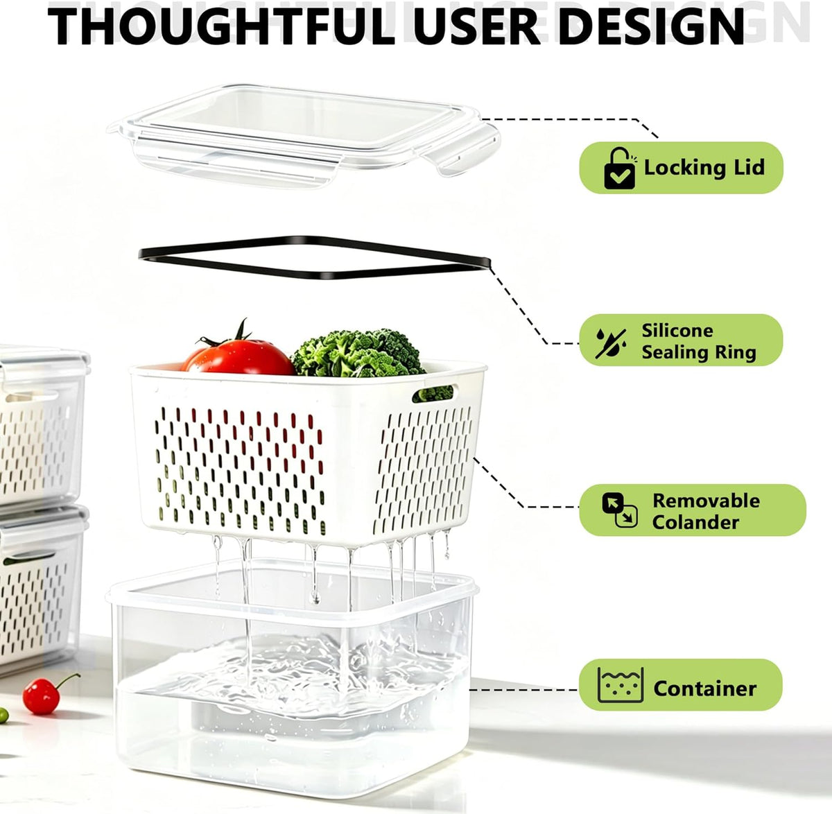 2 Pack Refrigerator Organizers and Storage, Stackable Clear Pull out Drawer Organizer Bins, BPA-Free Fridge Organizer and Storage for Fruit, Produce, Drink, Snack and Food Storage Containers