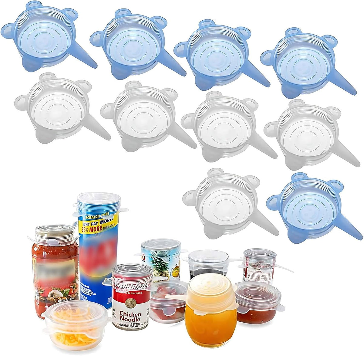 Silicone Can Lids (10 Pack, All 2.6'' Diameter), Reusable Silicone Stretch Lids for Pet Food Cans, BPA-free Seal Can Covers for Yogurt Jars Soda Regular Mason Jars Canned Pet Foods