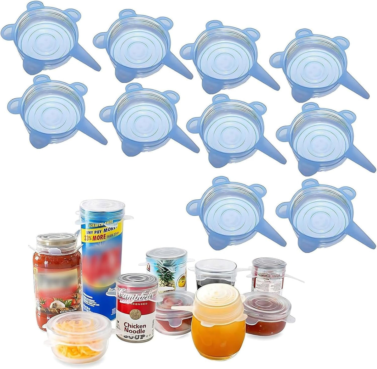 Silicone Can Lids (10 Pack, All 2.6'' Diameter), Reusable Silicone Stretch Lids for Pet Food Cans, BPA-free Seal Can Covers for Yogurt Jars Soda Regular Mason Jars Canned Pet Foods
