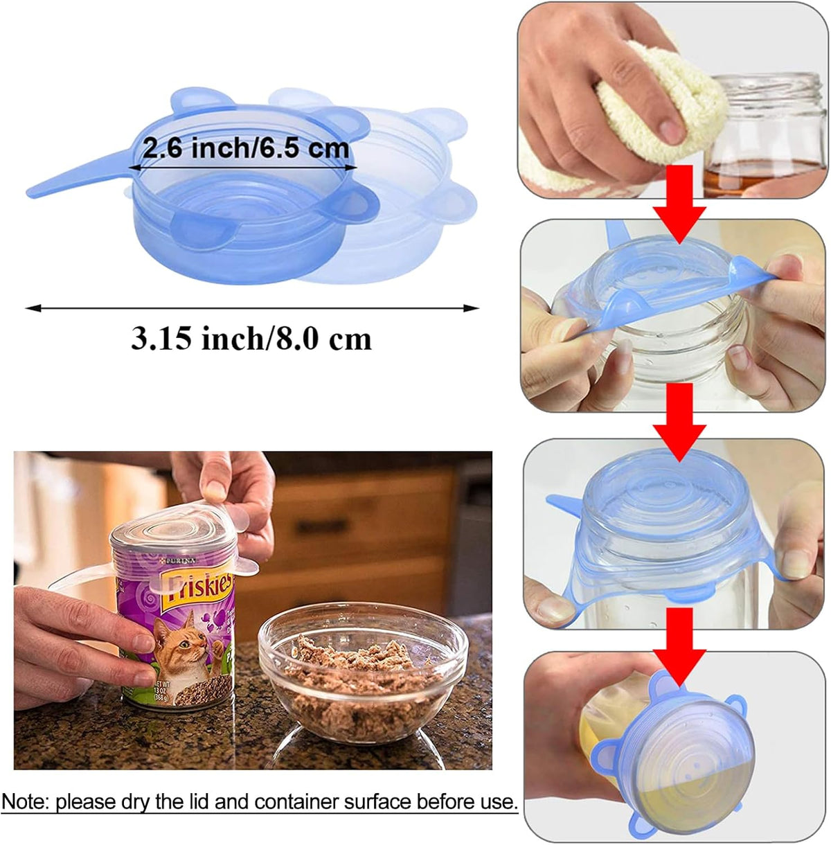 Silicone Can Lids (10 Pack, All 2.6'' Diameter), Reusable Silicone Stretch Lids for Pet Food Cans, BPA-free Seal Can Covers for Yogurt Jars Soda Regular Mason Jars Canned Pet Foods