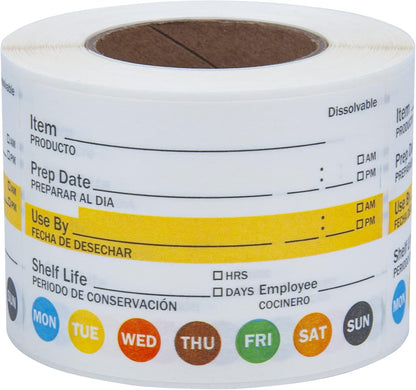 Dissolvable Label Shelf Life for Food Rotation Use by Stickers 2 x 3 Inch Roll of 250 Labels