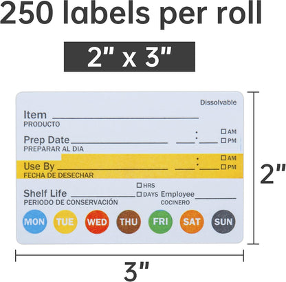 Dissolvable Label Shelf Life for Food Rotation Use by Stickers 2 x 3 Inch Roll of 250 Labels