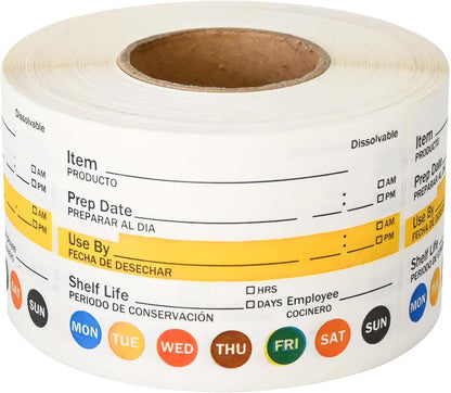Dissolvable Label Shelf Life for Food Rotation Use by Stickers 2 x 3 Inch Roll of 250 Labels