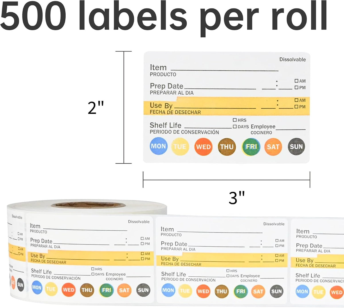 Dissolvable Label Shelf Life for Food Rotation Use by Stickers 2 x 3 Inch Roll of 250 Labels
