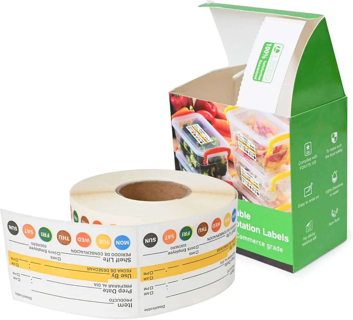 Dissolvable Label Shelf Life for Food Rotation Use by Stickers 2 x 3 Inch Roll of 250 Labels