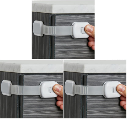 Child Safety Strap Locks (8-Pack) Baby Locks for Cabinets and Drawers, Toilet, Fridge & More. 3M Adhesive Pads. Easy Installation. (White/Gray)