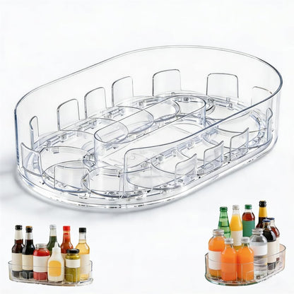Fridge Turntable Organizer, 360° Rotating Fridge Organizer for Cabinet Tabletop, Clear Turntable Storage Bin for Refrigerator Pantry (33x21.5cm)