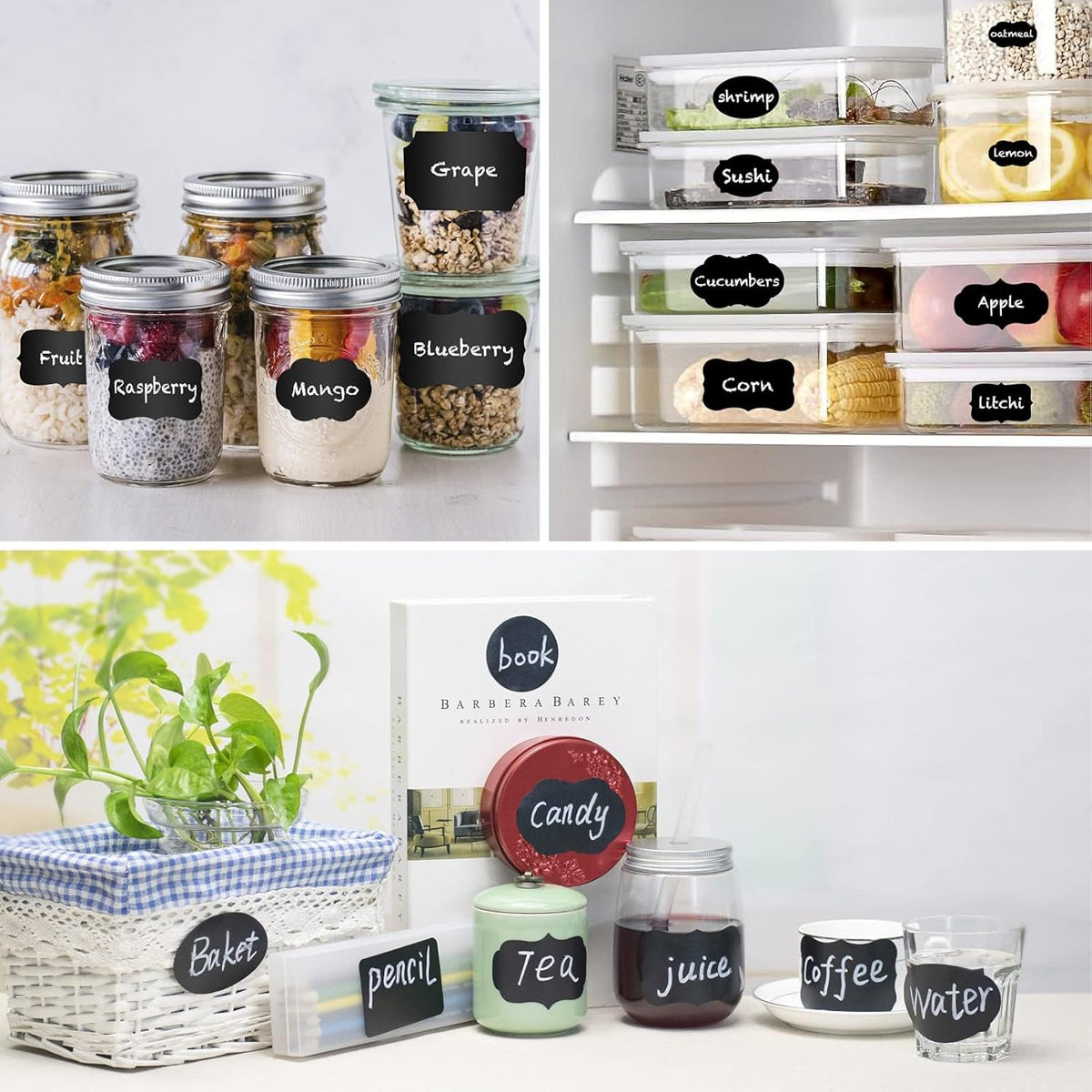 Chalkboard Labels-180pcs Waterproof Reusable Blackboard Stickers with 1 Liquid Chalk Marker for Mason Jars, Parties Decoration, Craft Rooms, Weddings, Storage, Organize Your Home & Kitchen