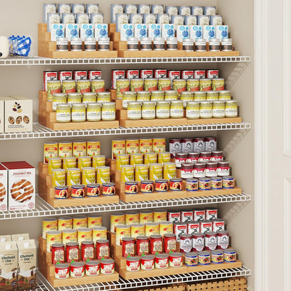 4-Tier Expandable Bamboo Can Storage Rack, Adjustable Can Organizer for Pantry Holds Up to 32 Cans, Soda Can Dispenser, Canned Food Storage Display Shelf for Cabinet & Countertop (Patent Pending)