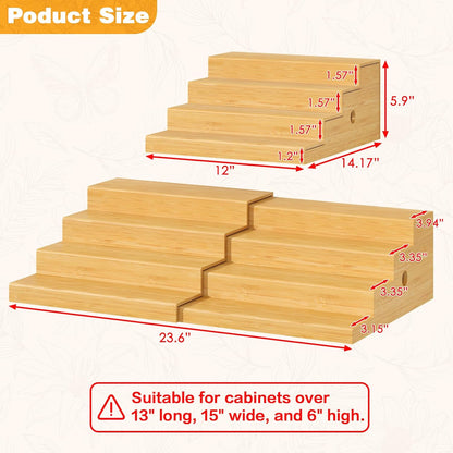 4-Tier Expandable Bamboo Can Storage Rack, Adjustable Can Organizer for Pantry Holds Up to 32 Cans, Soda Can Dispenser, Canned Food Storage Display Shelf for Cabinet & Countertop (Patent Pending)