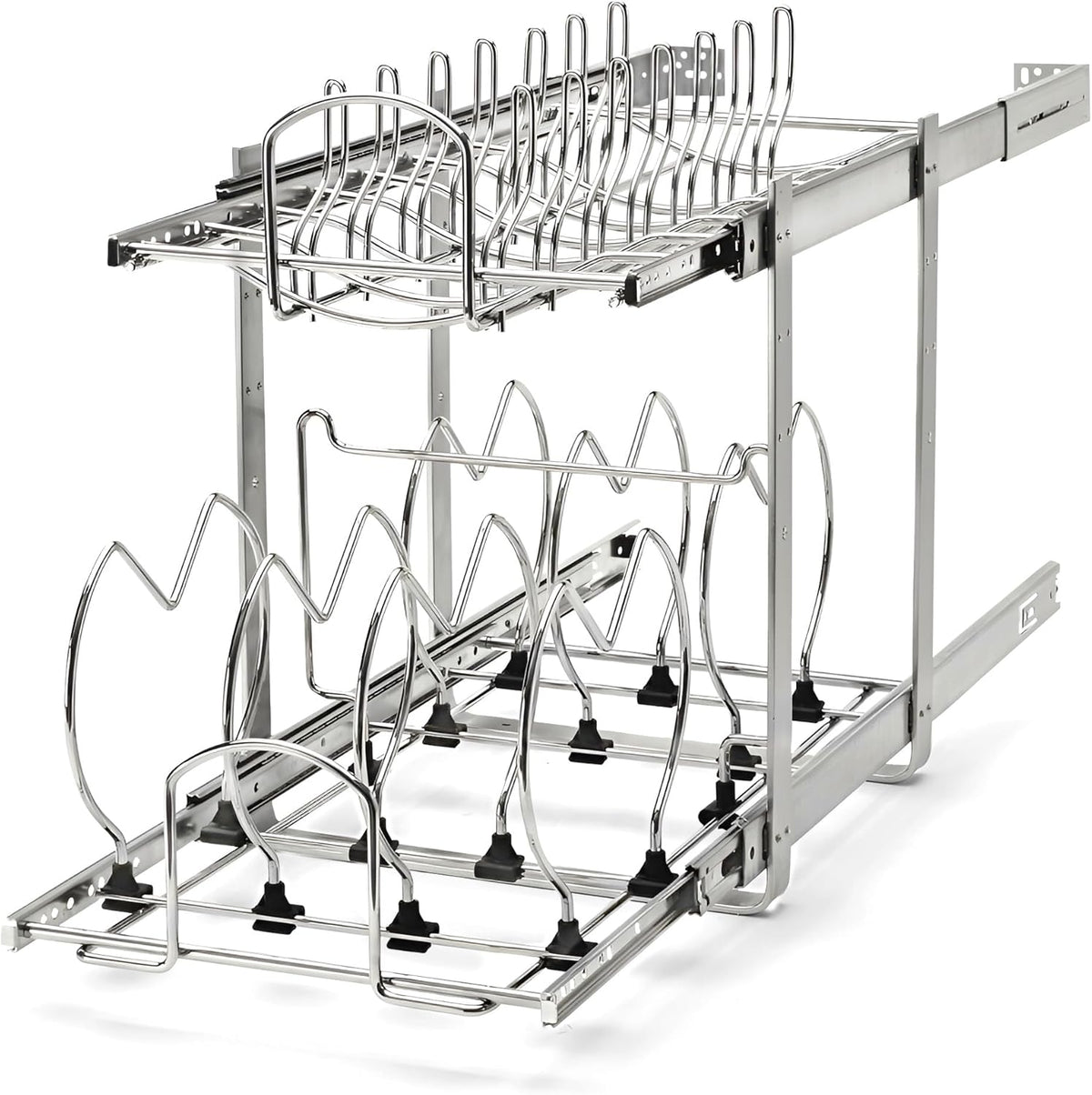 Kitchen Cabinet Pullout Organizer, Min Open Width of 20.5" | 2-Tier U-Shaped Cookware Storage Rack for Pots, Pans, and Lid Cookware, Adjustable Heavy Duty Wire, Chrome, 5CW-1222-CR