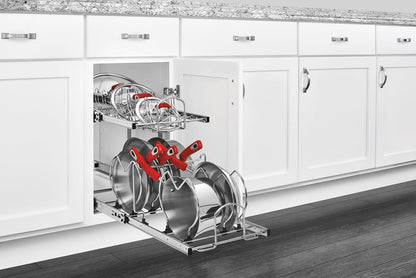 Kitchen Cabinet Pullout Organizer, Min Open Width of 20.5" | 2-Tier U-Shaped Cookware Storage Rack for Pots, Pans, and Lid Cookware, Adjustable Heavy Duty Wire, Chrome, 5CW-1222-CR