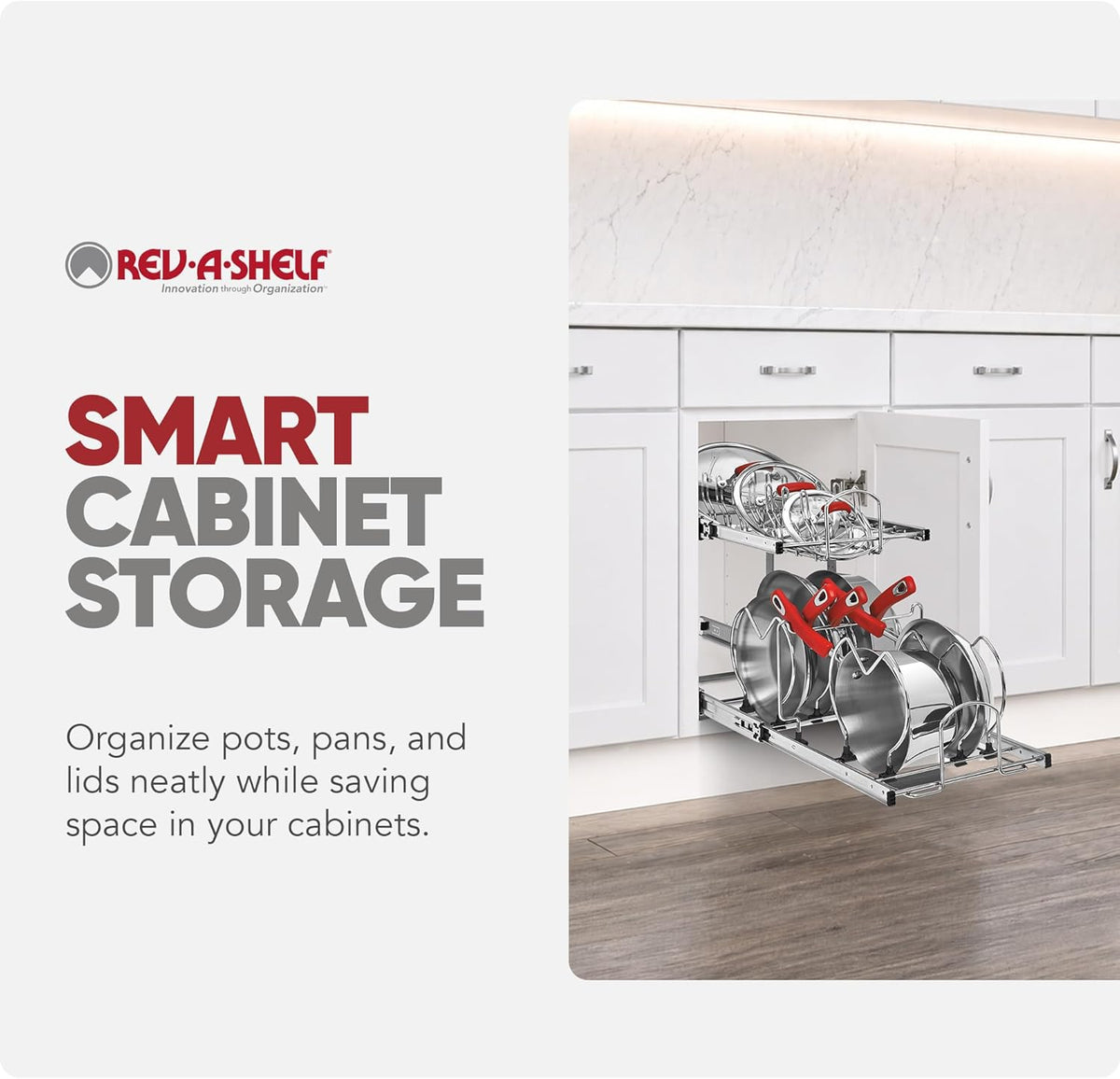 Kitchen Cabinet Pullout Organizer, Min Open Width of 20.5" | 2-Tier U-Shaped Cookware Storage Rack for Pots, Pans, and Lid Cookware, Adjustable Heavy Duty Wire, Chrome, 5CW-1222-CR