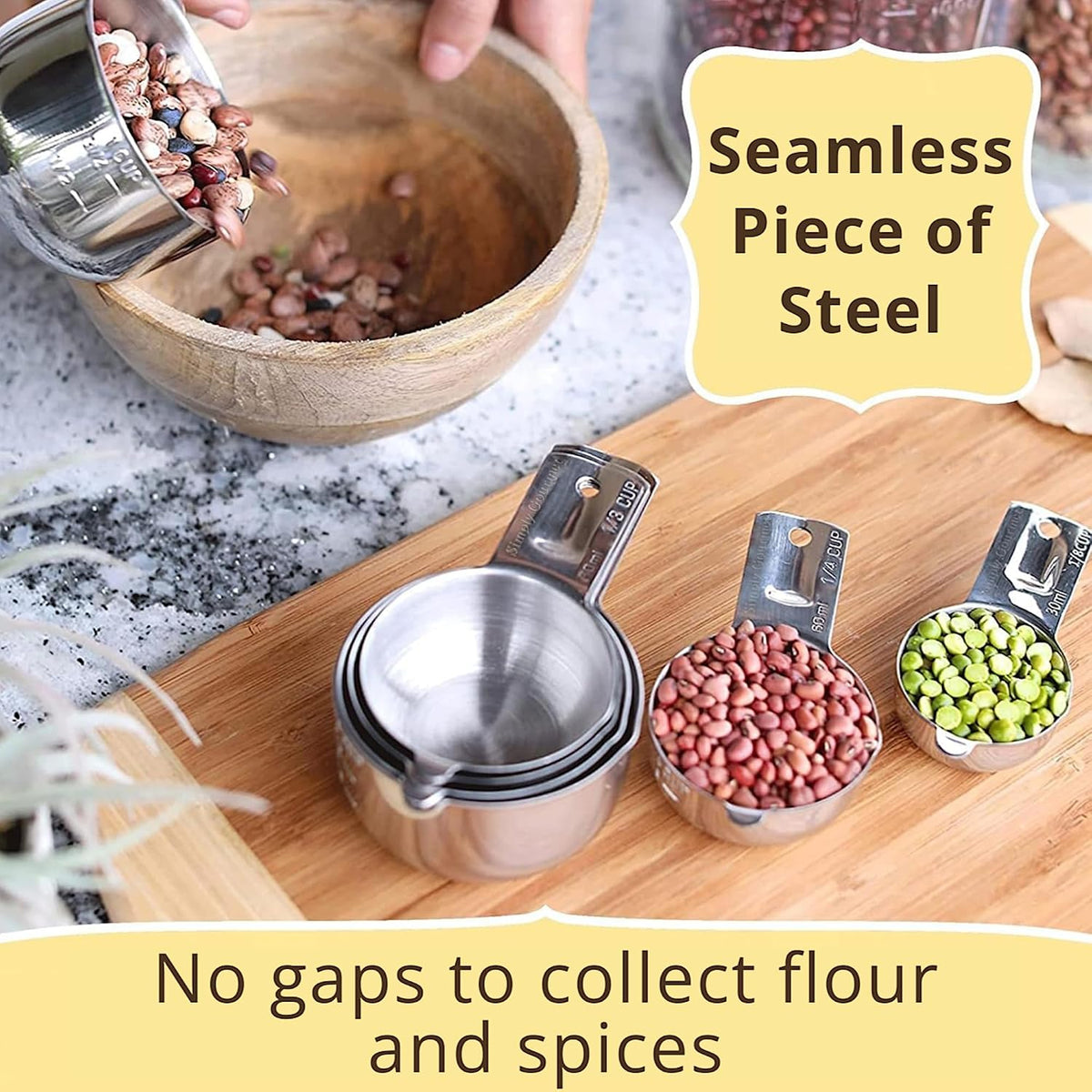 Measuring Cups & Spoons Set of 12, 18/08 Stainless Steel Kitchen Gadgets, Stackable Design with Long Handle Spoons, Fits in Spice Jars, Cooking & Baking Set for Dry & Liquid