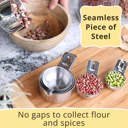 Measuring Cups & Spoons Set of 12, 18/08 Stainless Steel Kitchen Gadgets, Stackable Design with Long Handle Spoons, Fits in Spice Jars, Cooking & Baking Set for Dry & Liquid