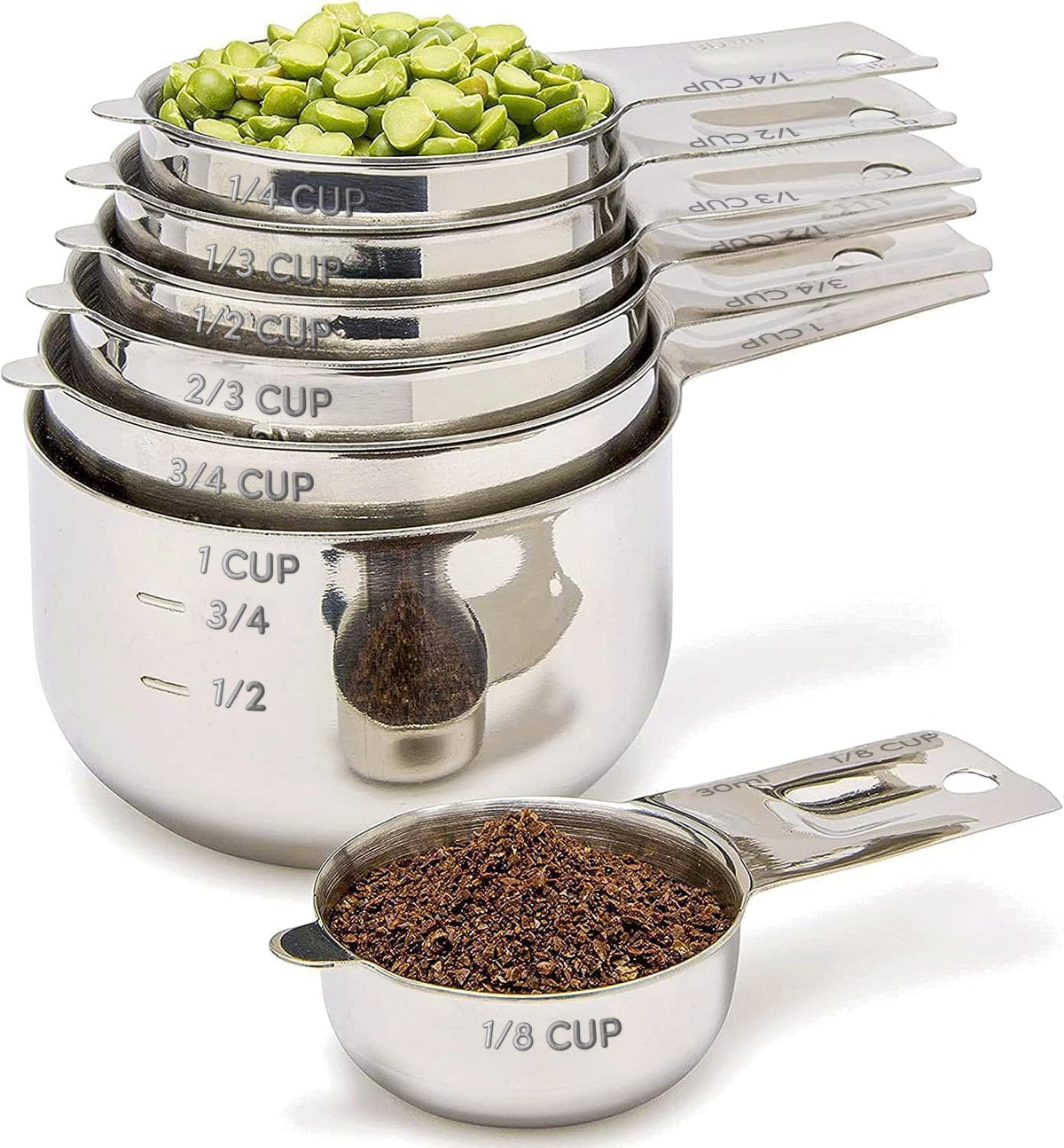 Measuring Cups & Spoons Set of 12, 18/08 Stainless Steel Kitchen Gadgets, Stackable Design with Long Handle Spoons, Fits in Spice Jars, Cooking & Baking Set for Dry & Liquid