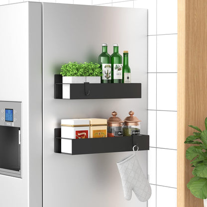 Metal Magnetic Spice Rack for Refrigerator Black | Magnetic Shelves Heavy Duty for Fridge in Kitchen, Seasoning Storage Organizer, For Oven Washer and Dryer, For Heavier Items