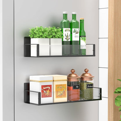 Metal Magnetic Spice Rack for Refrigerator Black | Magnetic Shelves Heavy Duty for Fridge in Kitchen, Seasoning Storage Organizer, For Oven Washer and Dryer, For Heavier Items
