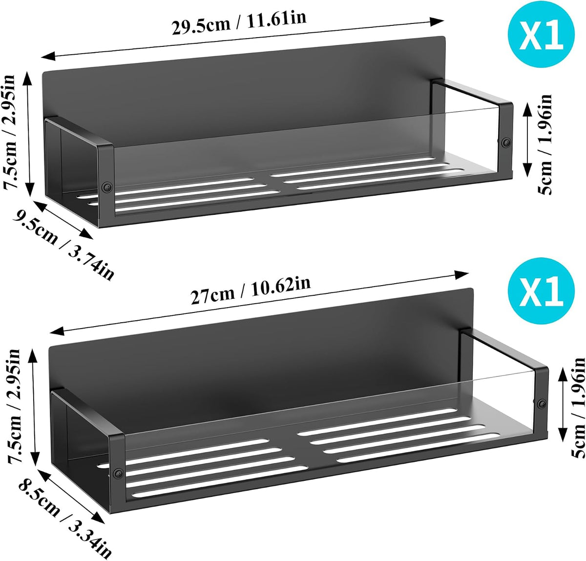 Metal Magnetic Spice Rack for Refrigerator Black | Magnetic Shelves Heavy Duty for Fridge in Kitchen, Seasoning Storage Organizer, For Oven Washer and Dryer, For Heavier Items