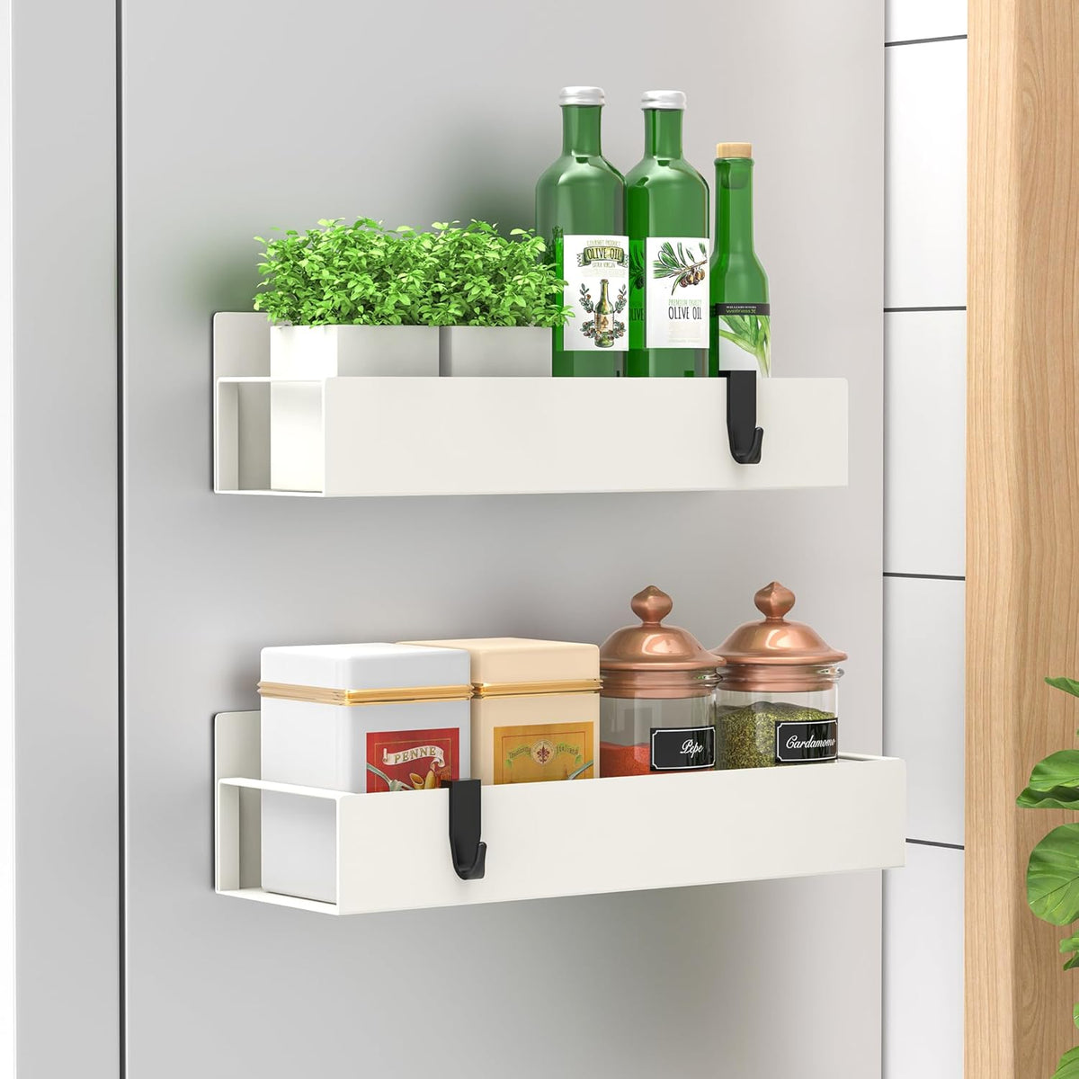 Metal Magnetic Spice Rack for Refrigerator Black | Magnetic Shelves Heavy Duty for Fridge in Kitchen, Seasoning Storage Organizer, For Oven Washer and Dryer, For Heavier Items