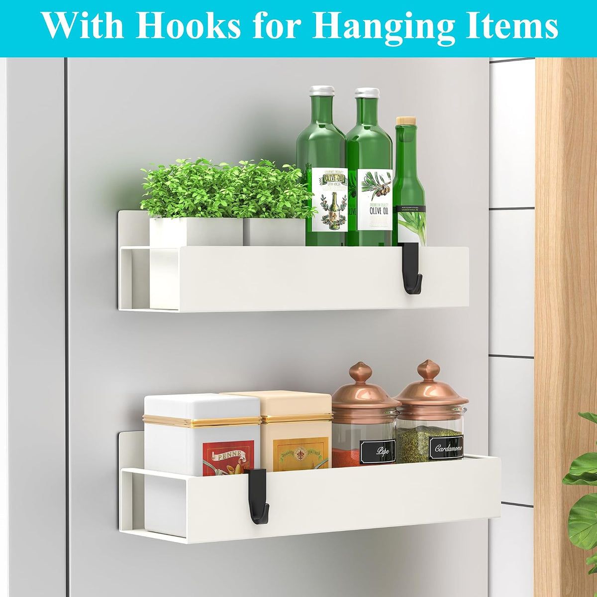 Metal Magnetic Spice Rack for Refrigerator Black | Magnetic Shelves Heavy Duty for Fridge in Kitchen, Seasoning Storage Organizer, For Oven Washer and Dryer, For Heavier Items