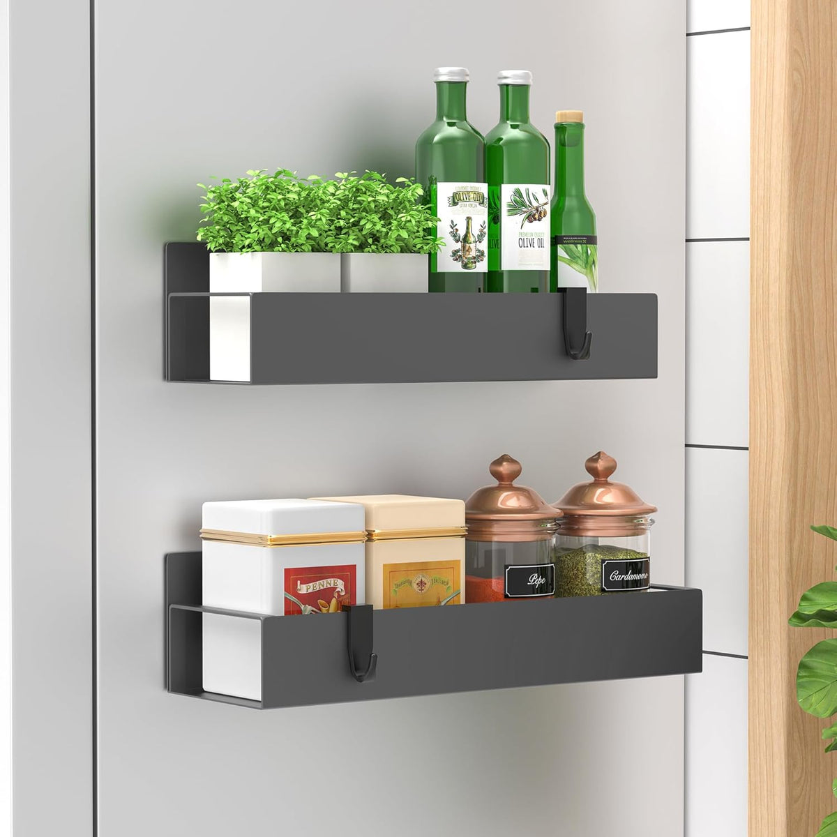 Metal Magnetic Spice Rack for Refrigerator Black | Magnetic Shelves Heavy Duty for Fridge in Kitchen, Seasoning Storage Organizer, For Oven Washer and Dryer, For Heavier Items