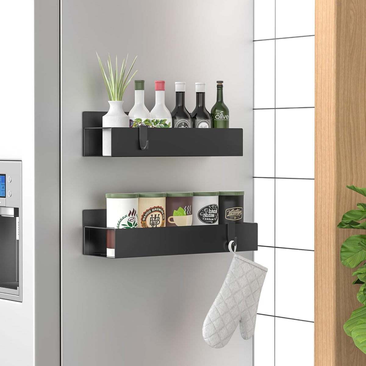 Metal Magnetic Spice Rack for Refrigerator Black | Magnetic Shelves Heavy Duty for Fridge in Kitchen, Seasoning Storage Organizer, For Oven Washer and Dryer, For Heavier Items