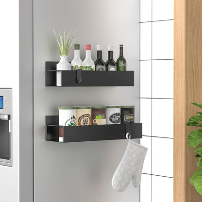 Metal Magnetic Spice Rack for Refrigerator Black | Magnetic Shelves Heavy Duty for Fridge in Kitchen, Seasoning Storage Organizer, For Oven Washer and Dryer, For Heavier Items