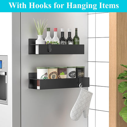 Metal Magnetic Spice Rack for Refrigerator Black | Magnetic Shelves Heavy Duty for Fridge in Kitchen, Seasoning Storage Organizer, For Oven Washer and Dryer, For Heavier Items