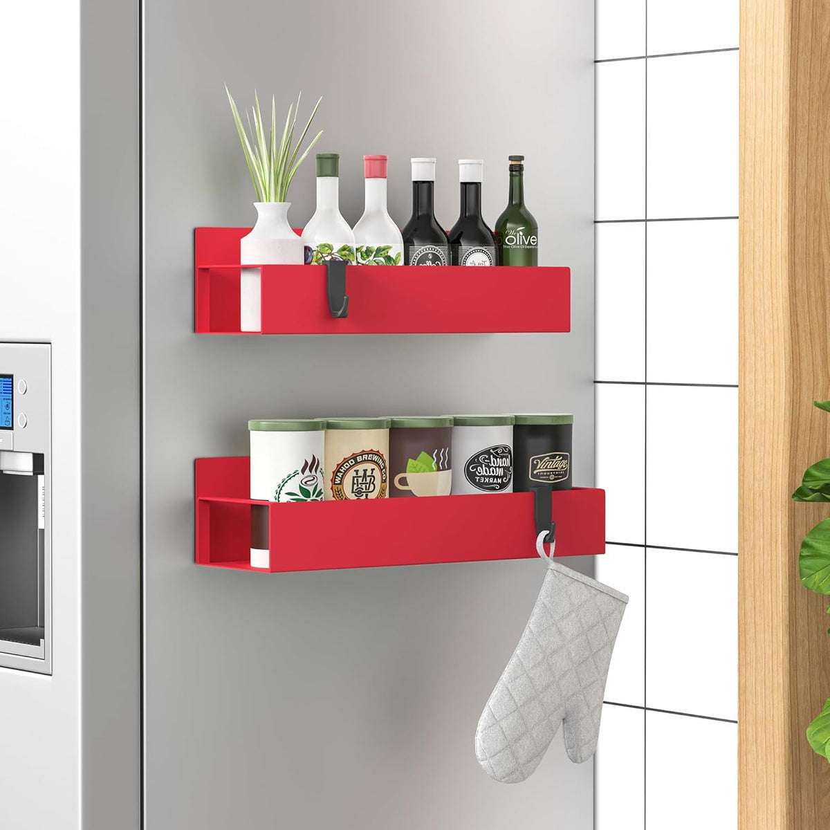 Metal Magnetic Spice Rack for Refrigerator Black | Magnetic Shelves Heavy Duty for Fridge in Kitchen, Seasoning Storage Organizer, For Oven Washer and Dryer, For Heavier Items