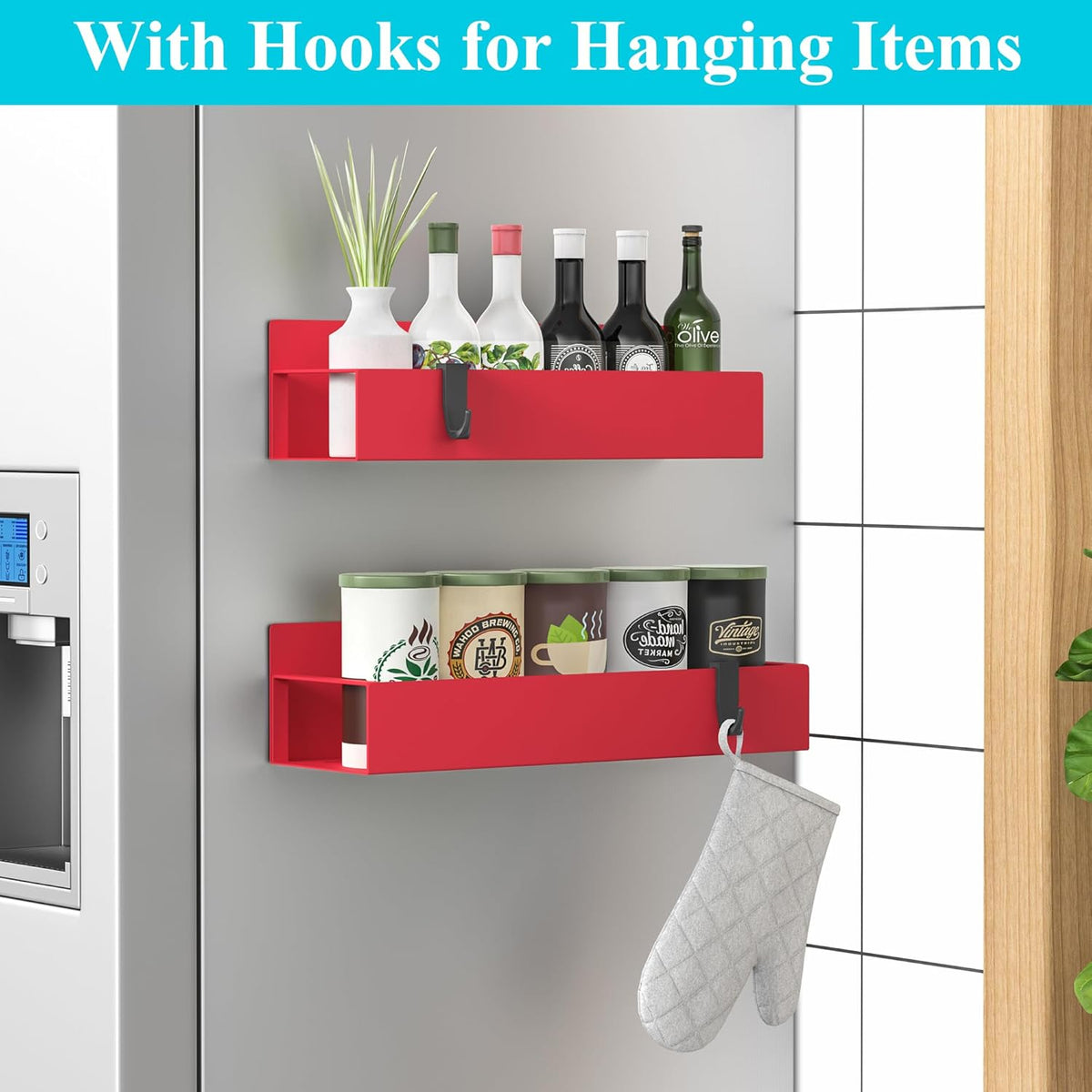 Metal Magnetic Spice Rack for Refrigerator Black | Magnetic Shelves Heavy Duty for Fridge in Kitchen, Seasoning Storage Organizer, For Oven Washer and Dryer, For Heavier Items