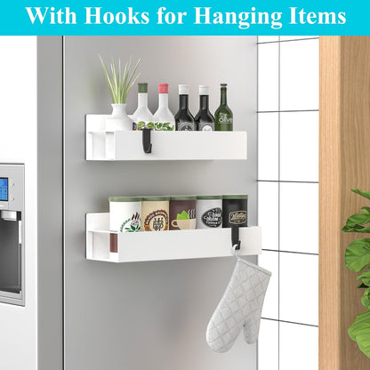 Metal Magnetic Spice Rack for Refrigerator Black | Magnetic Shelves Heavy Duty for Fridge in Kitchen, Seasoning Storage Organizer, For Oven Washer and Dryer, For Heavier Items