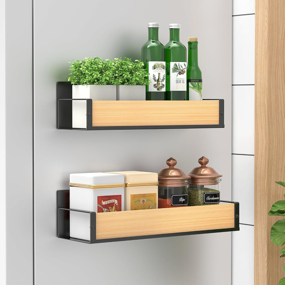 Metal Magnetic Spice Rack for Refrigerator Black | Magnetic Shelves Heavy Duty for Fridge in Kitchen, Seasoning Storage Organizer, For Oven Washer and Dryer, For Heavier Items