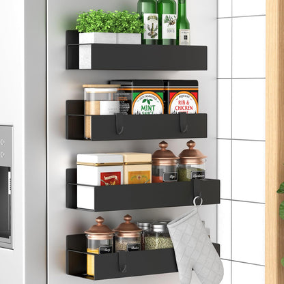 Metal Magnetic Spice Rack for Refrigerator Black | Magnetic Shelves Heavy Duty for Fridge in Kitchen, Seasoning Storage Organizer, For Oven Washer and Dryer, For Heavier Items