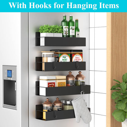 Metal Magnetic Spice Rack for Refrigerator Black | Magnetic Shelves Heavy Duty for Fridge in Kitchen, Seasoning Storage Organizer, For Oven Washer and Dryer, For Heavier Items
