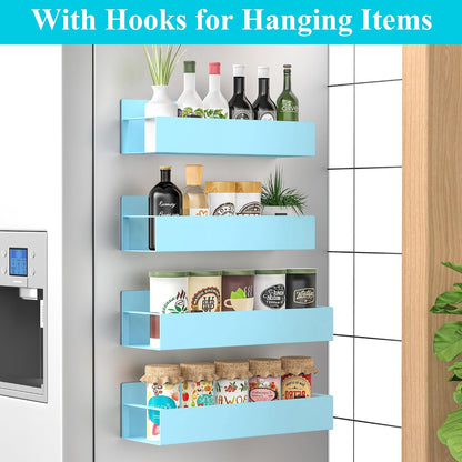 Metal Magnetic Spice Rack for Refrigerator Black | Magnetic Shelves Heavy Duty for Fridge in Kitchen, Seasoning Storage Organizer, For Oven Washer and Dryer, For Heavier Items