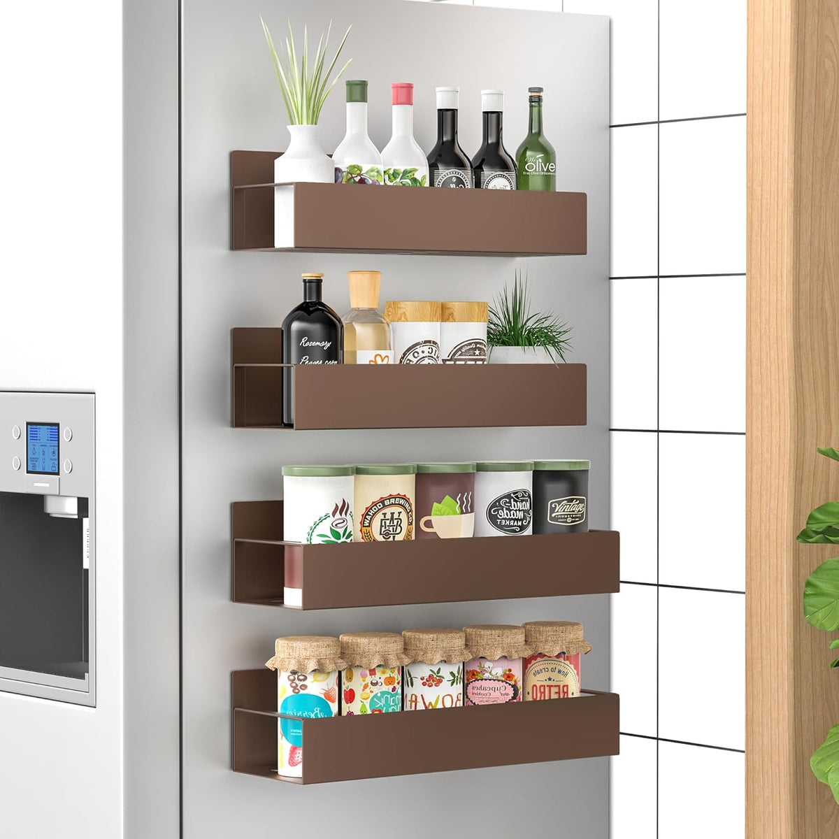Metal Magnetic Spice Rack for Refrigerator Black | Magnetic Shelves Heavy Duty for Fridge in Kitchen, Seasoning Storage Organizer, For Oven Washer and Dryer, For Heavier Items