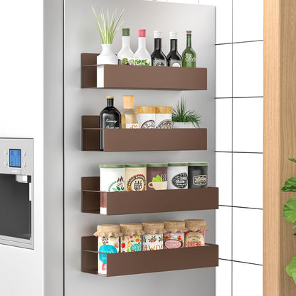Metal Magnetic Spice Rack for Refrigerator Black | Magnetic Shelves Heavy Duty for Fridge in Kitchen, Seasoning Storage Organizer, For Oven Washer and Dryer, For Heavier Items