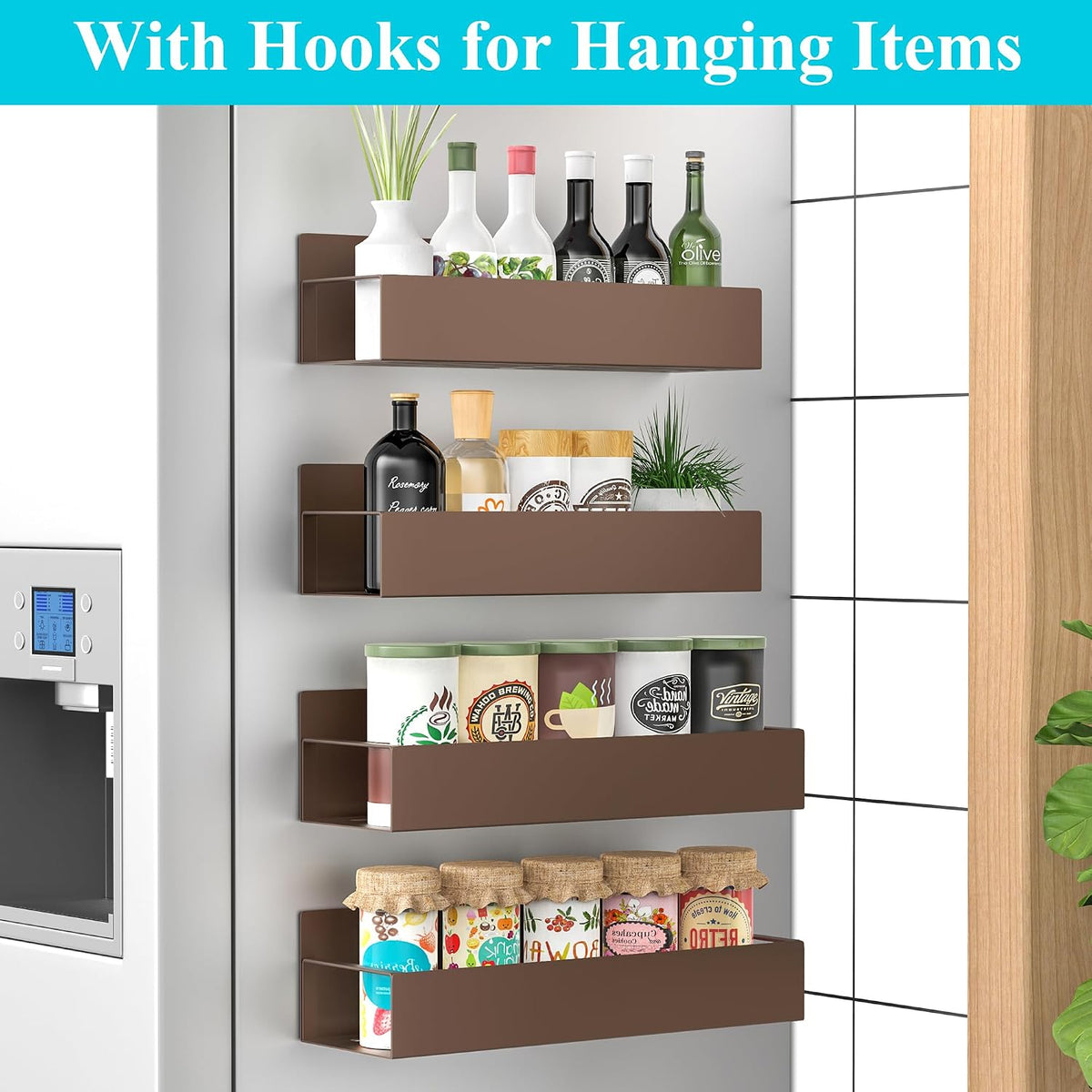 Metal Magnetic Spice Rack for Refrigerator Black | Magnetic Shelves Heavy Duty for Fridge in Kitchen, Seasoning Storage Organizer, For Oven Washer and Dryer, For Heavier Items