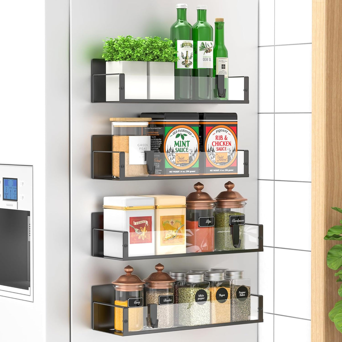 Metal Magnetic Spice Rack for Refrigerator Black | Magnetic Shelves Heavy Duty for Fridge in Kitchen, Seasoning Storage Organizer, For Oven Washer and Dryer, For Heavier Items