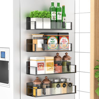Metal Magnetic Spice Rack for Refrigerator Black | Magnetic Shelves Heavy Duty for Fridge in Kitchen, Seasoning Storage Organizer, For Oven Washer and Dryer, For Heavier Items
