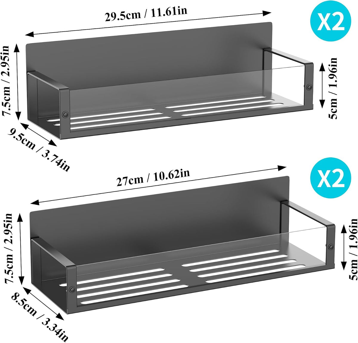 Metal Magnetic Spice Rack for Refrigerator Black | Magnetic Shelves Heavy Duty for Fridge in Kitchen, Seasoning Storage Organizer, For Oven Washer and Dryer, For Heavier Items