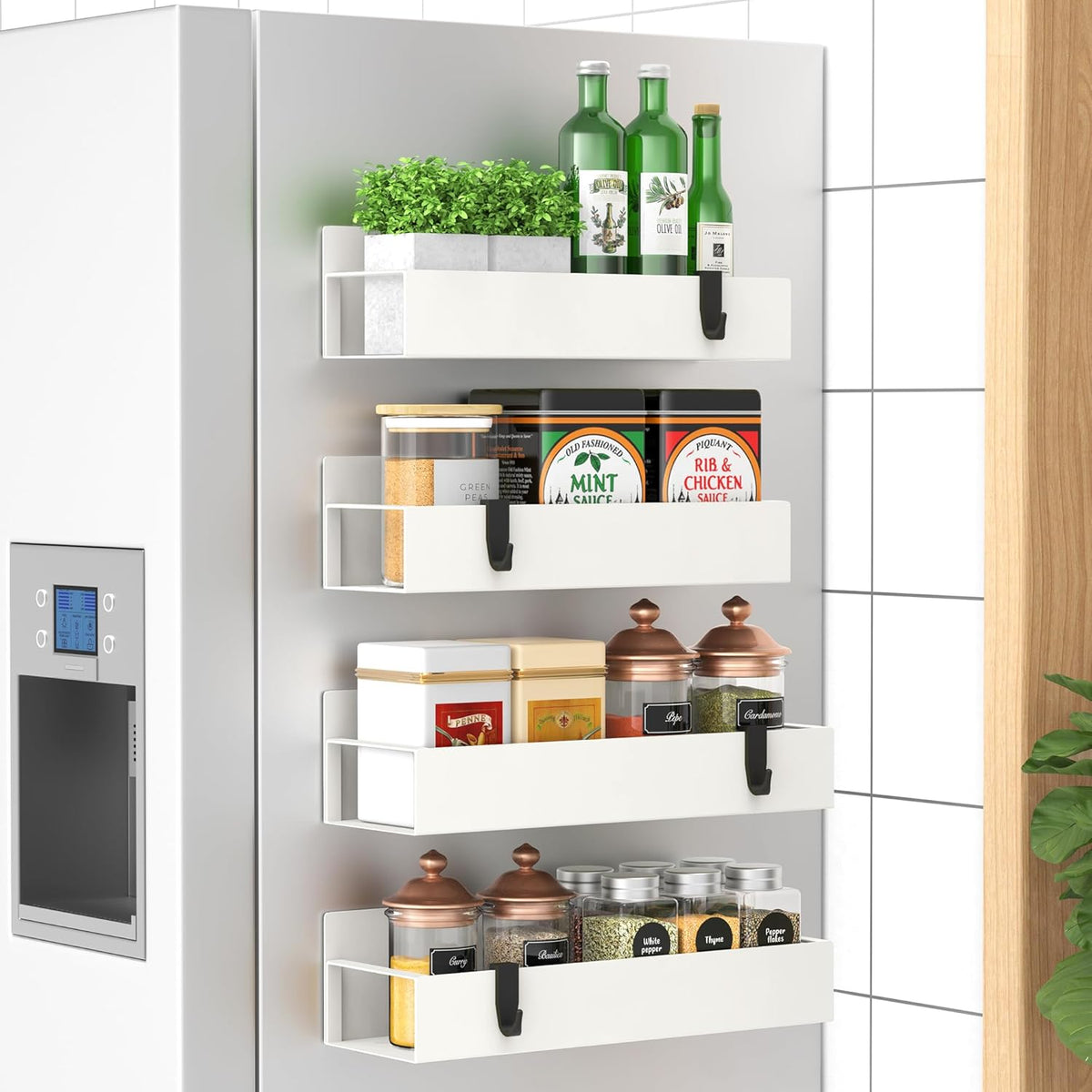 Metal Magnetic Spice Rack for Refrigerator Black | Magnetic Shelves Heavy Duty for Fridge in Kitchen, Seasoning Storage Organizer, For Oven Washer and Dryer, For Heavier Items